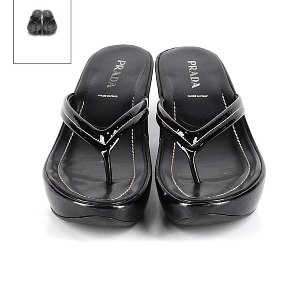 Prada wedge heeled flip flops